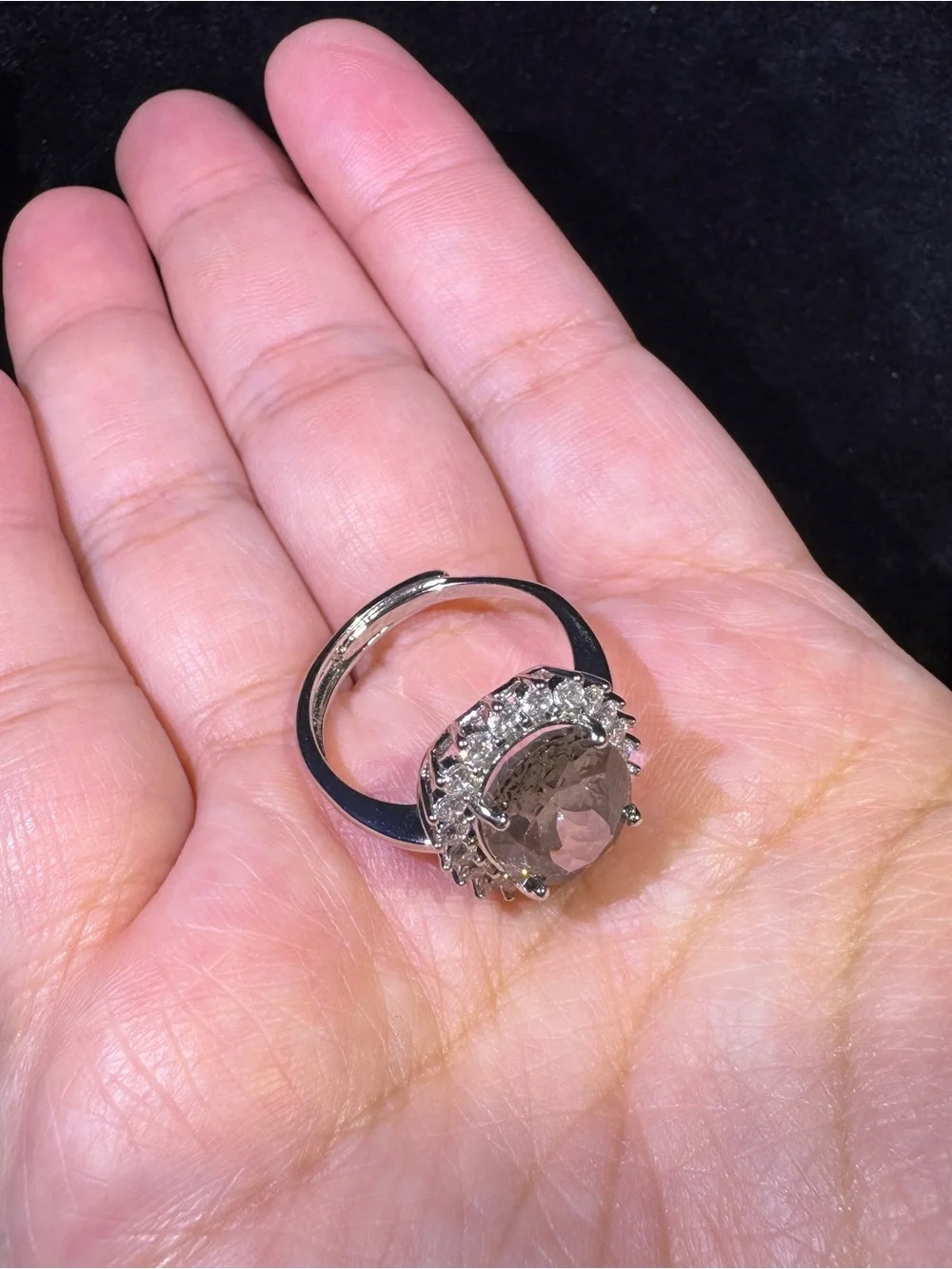 Fingerprint Cut CZ Gray Green Adjustable Ring